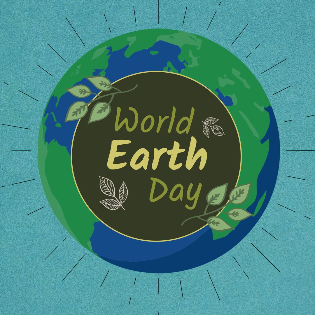 World Earth Day Globe with Leaves and Blue Background