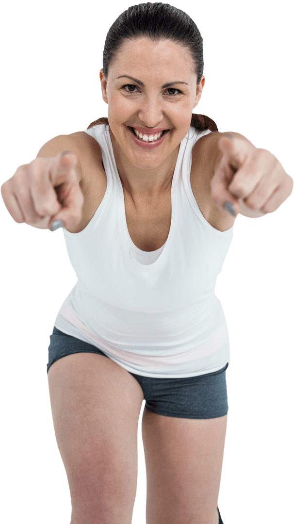 Caucasian Sportswoman Exercising with Enthusiasm on Transparent Background