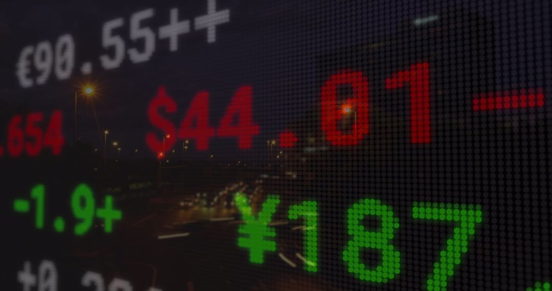 Digital Stock Market Display with Night City Background