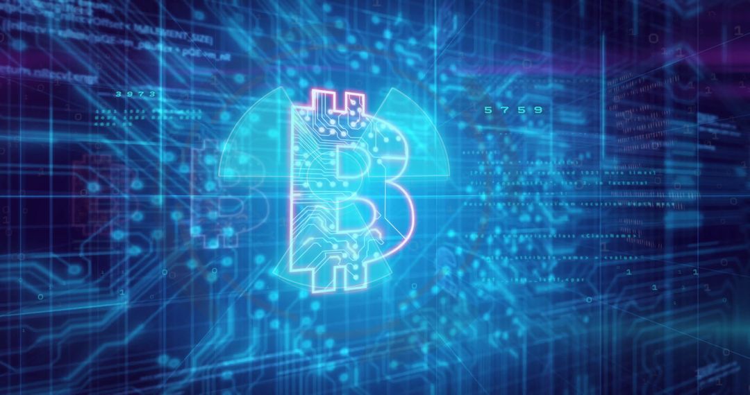 Futuristic Bitcoin Symbol with Neon Pulses and Blockchain Streams