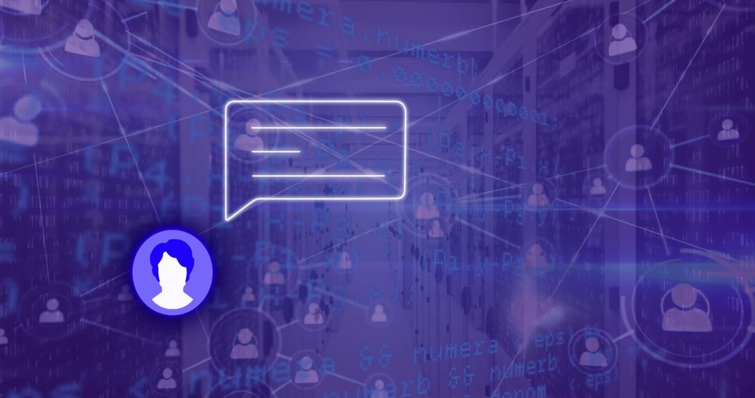 Digital Network with Speech Bubble Overlay in Server Room