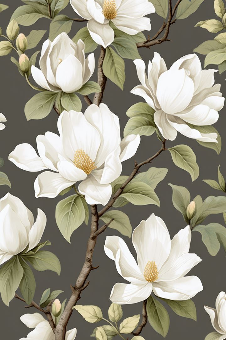 White magnolia flowers on grey background, created using generative ai technology - Free Images, Stock Photos and Pictures on Pikwizard.com