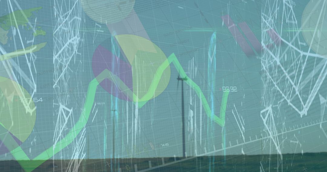 Wind Turbines under Data Charts Showcasing Renewable Energy Analytics