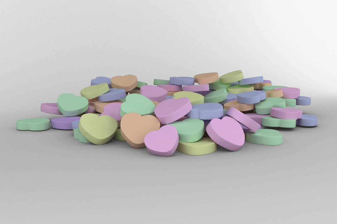 Colorful Heart-Shaped Candy Pieces on Transparent Background