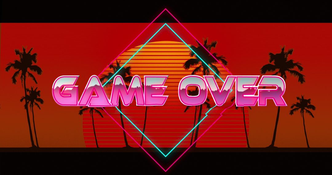 Retro Futuristic Game Over Sunset Screen