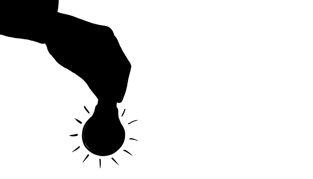 Silhouette of Hand Holding Light Bulb on Transparent Background