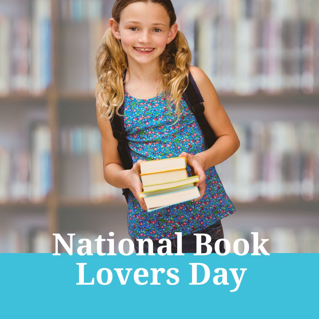 Happy Girl Celebrating National Book Lovers Day at Library