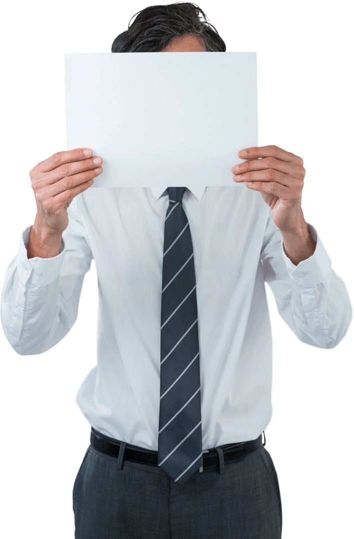 Businessman with Tie Holding Blank Paper Transparent Background