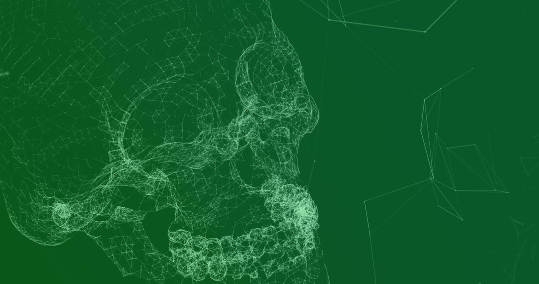 Digital Green Skull With Geometric Network Connections