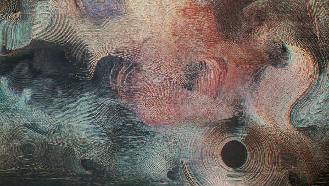 Abstract Swirling Concentric Line Pattern with Teal and Red Tones