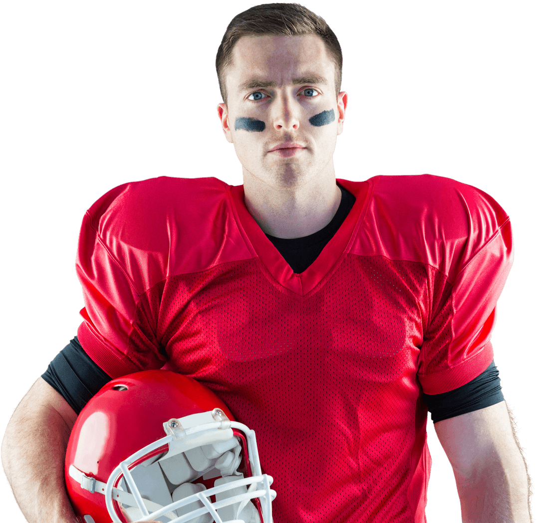 American Football Player Wearing Red Uniform with Transparent Background