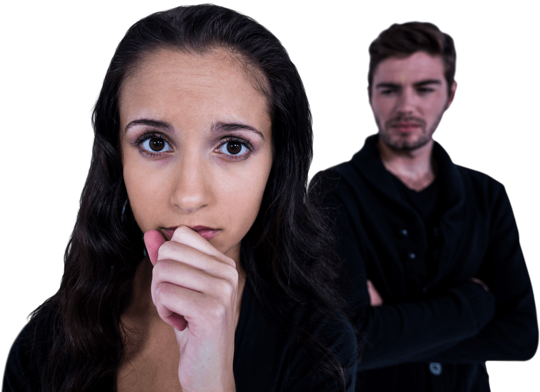 Young Couple Transparent Background Contemplative Expression