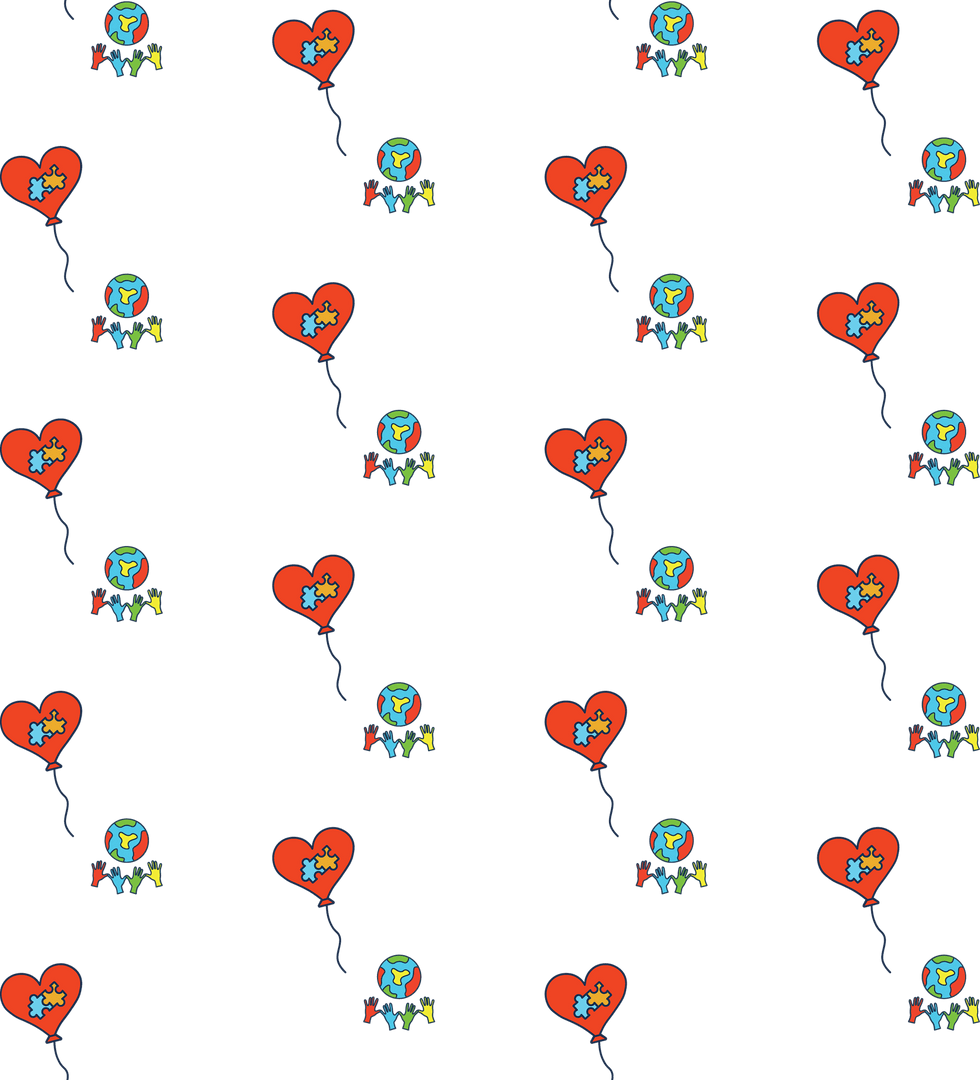 Transparent Pride Hearts and Global Hands Pattern Vector