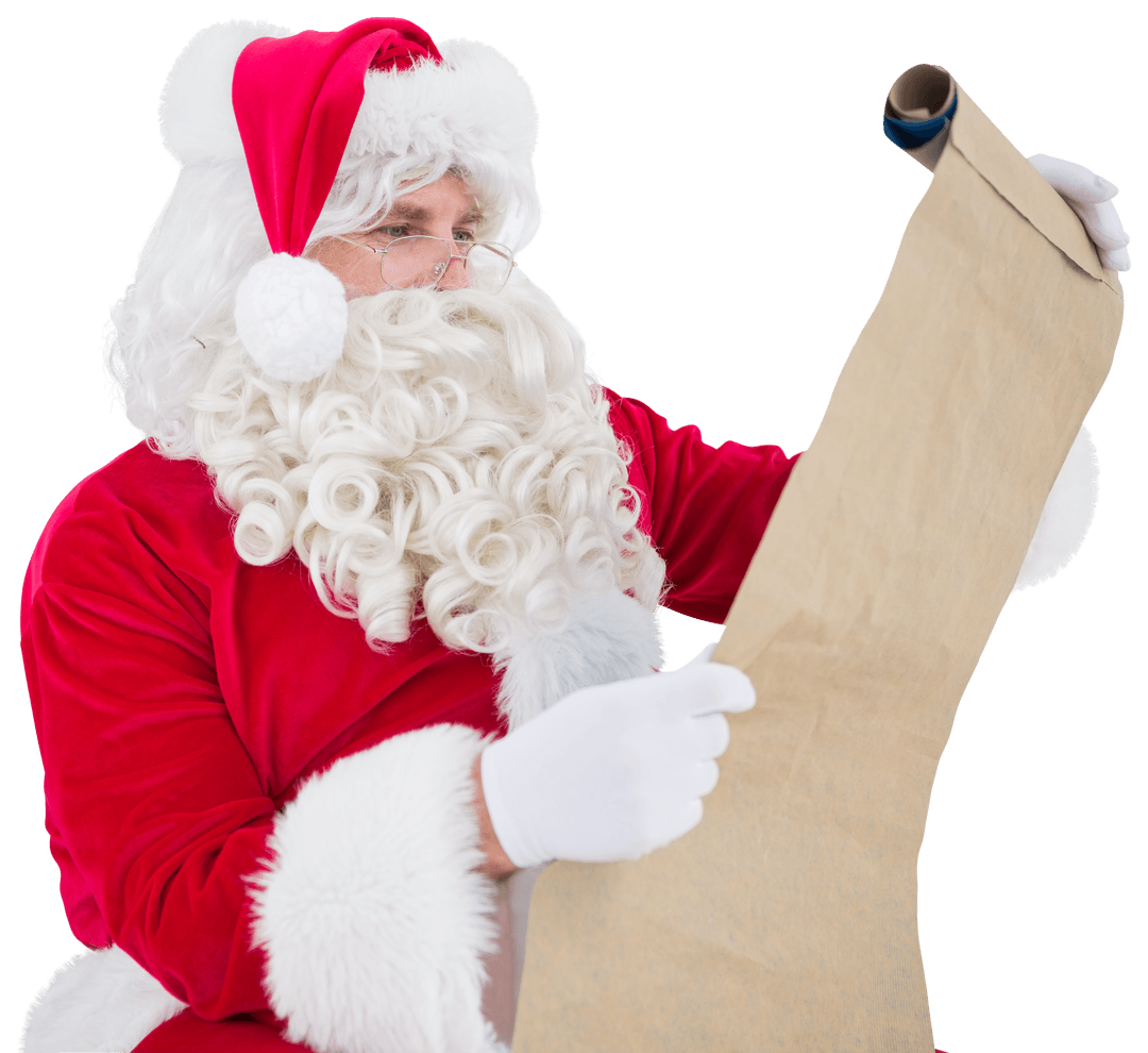 Santa Claus Reading Naughty and Nice List Transparent Background