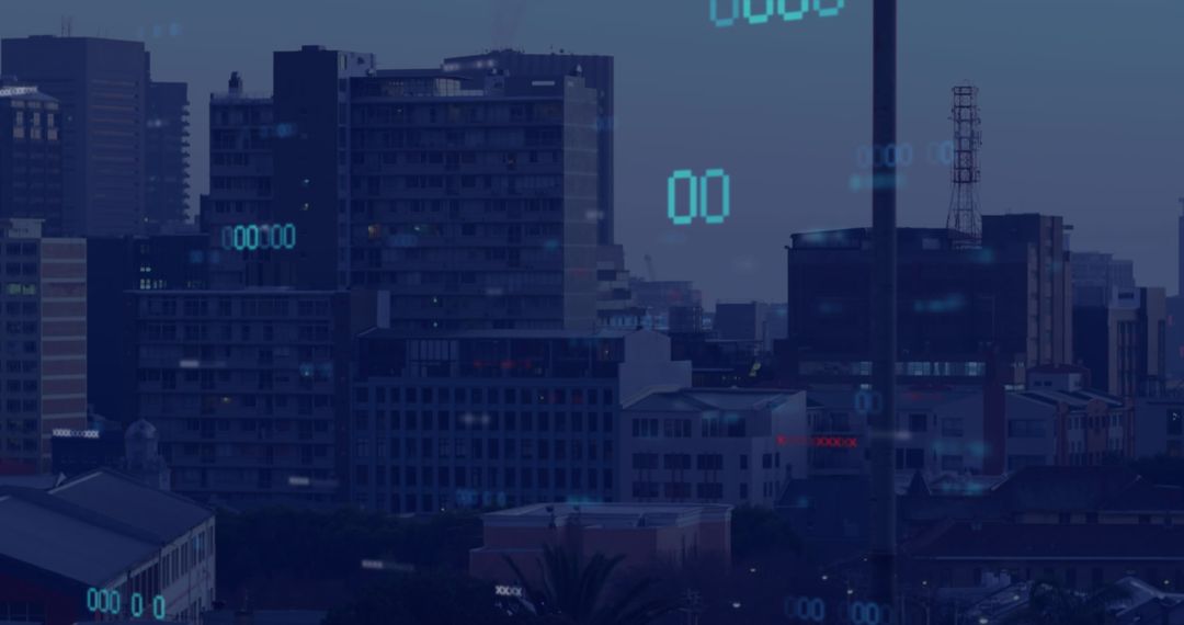 Digital Data Streams Overlay on Urban Cityscape