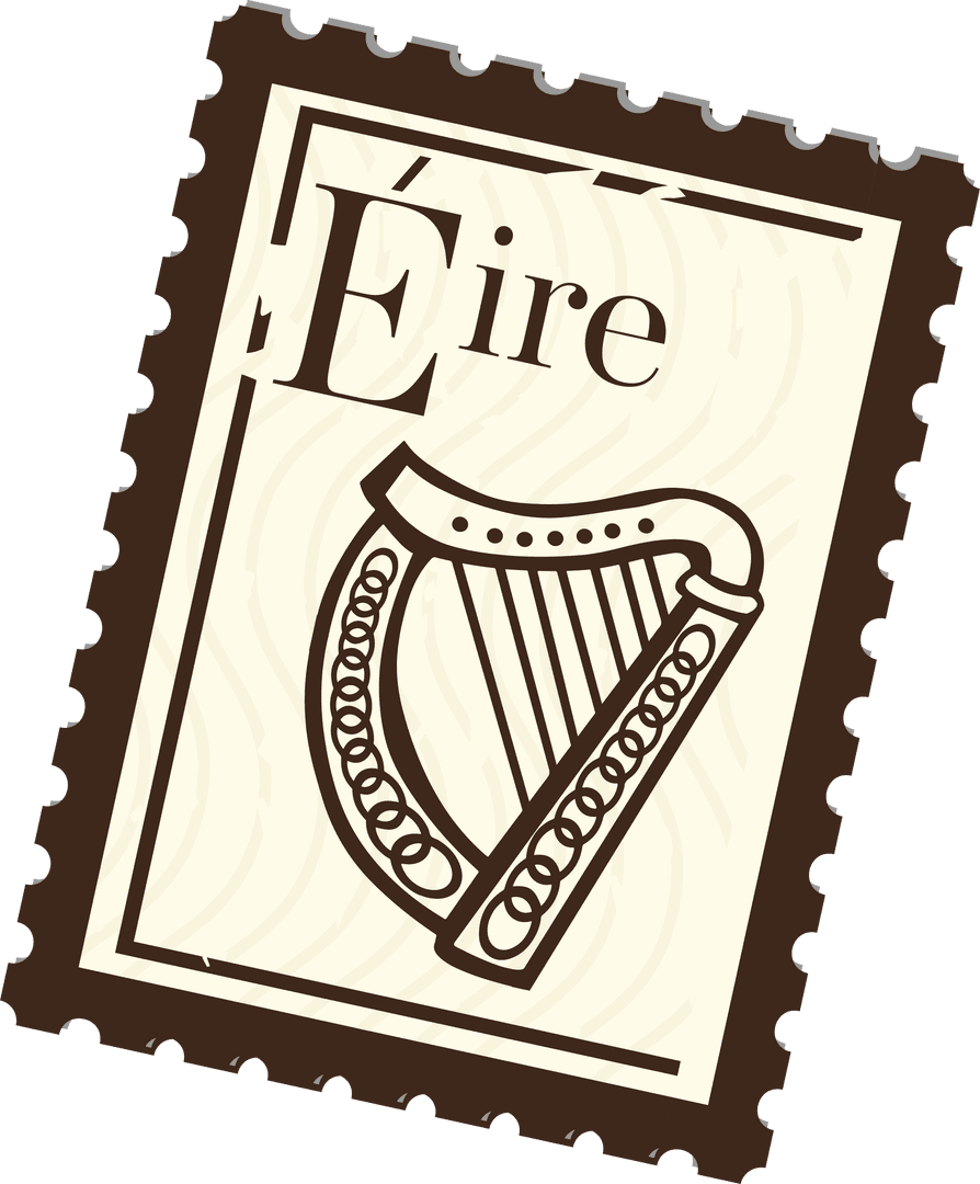 Stylized Celtic Harp Éire Stamp on Transparent Background