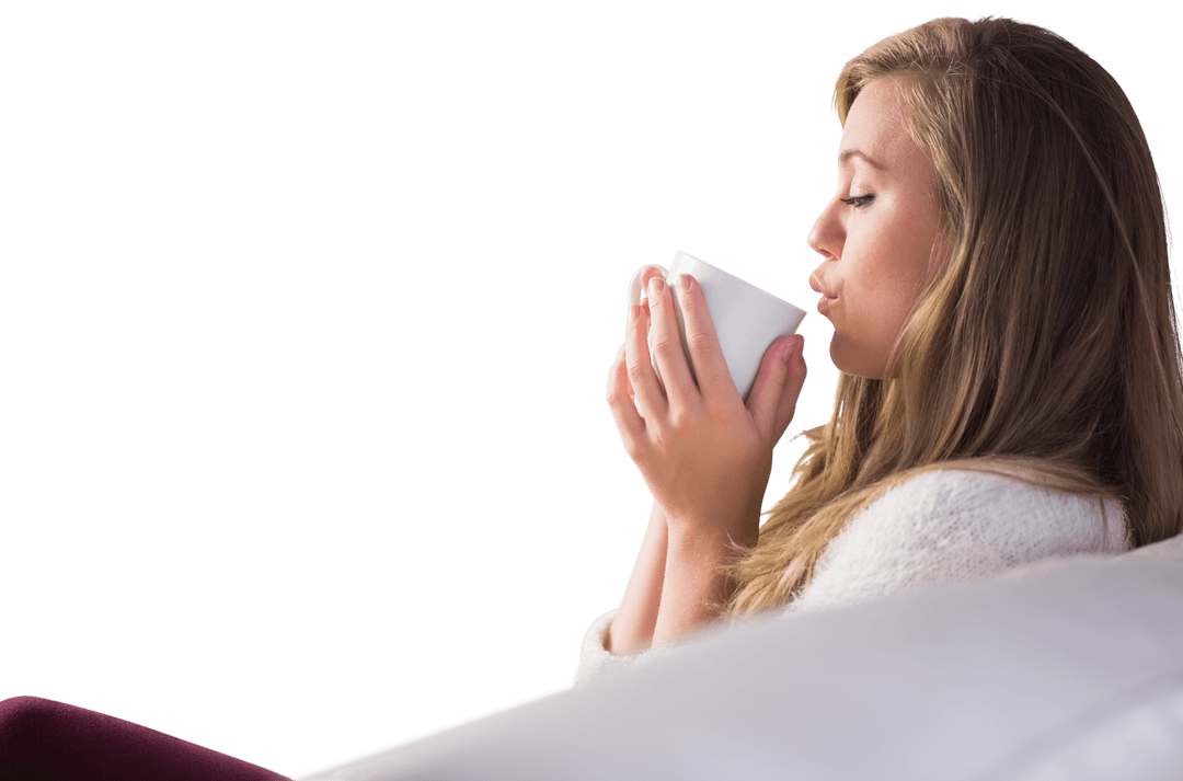 Transparent Background of Woman Enjoying Warm Tea