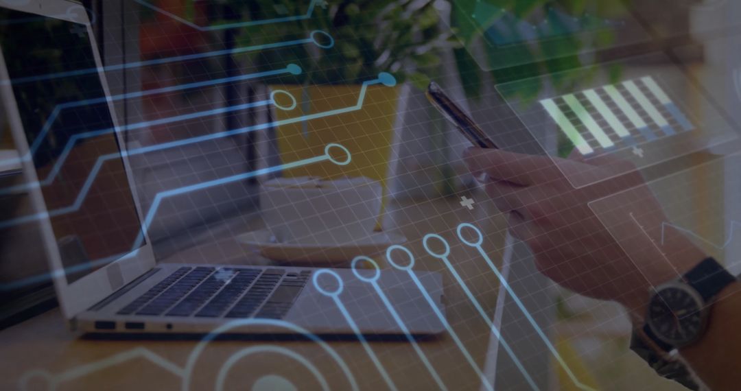 Innovative Workspace with Laptop and Smartphone in Modern Tech Setting