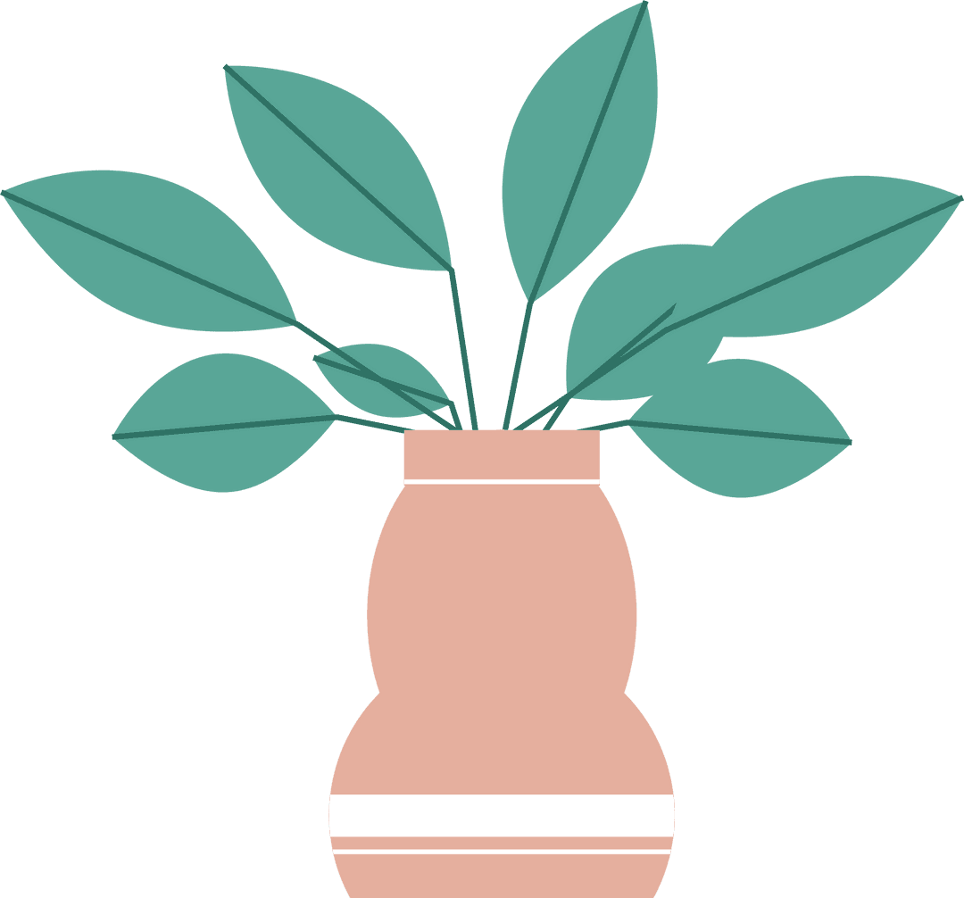 Teal Foliage in Peach Vase Transparent Background