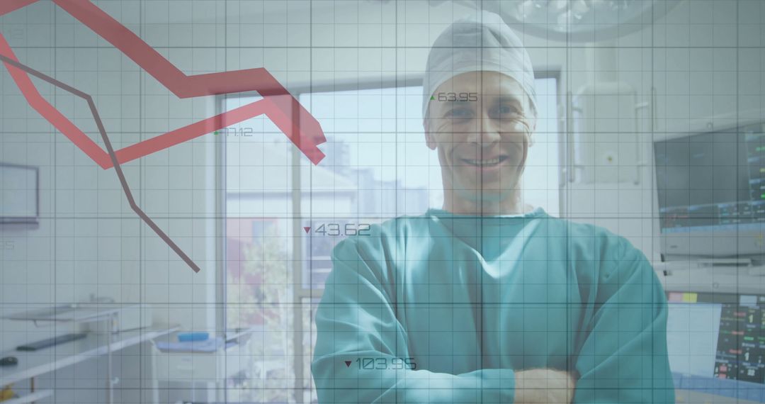 Confident Surgeon Overlaid with Hospital Data Analytics