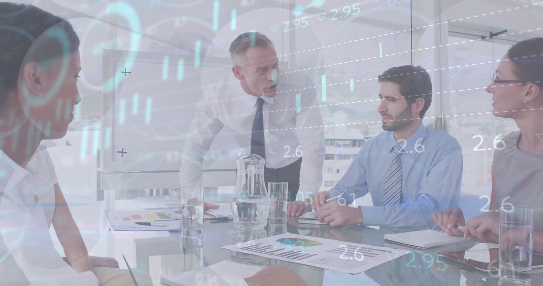 Stressed Business Team Analyzing Financial Crisis Amidst Advancing Technology