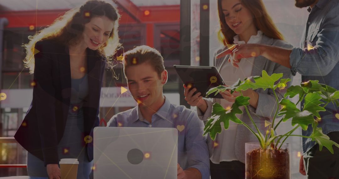 Collaborative Team Working with Digital Interfaces at Office Desk