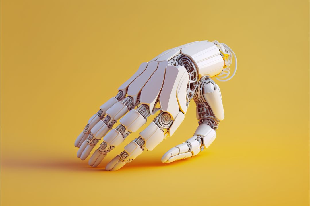 Image of cyber prosthetic of hand on yellow background, created using generative ai technology - Free Images, Stock Photos and Pictures on Pikwizard.com
