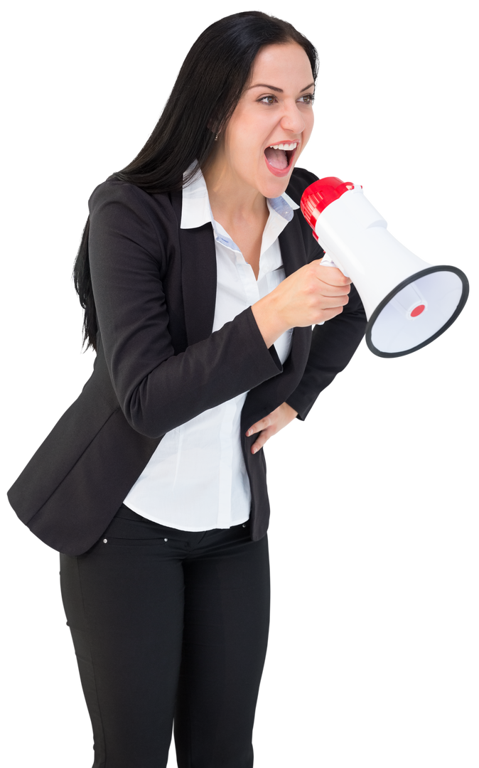 Transparent Energetic Businesswoman Shouting Through Megaphone - Download Free Stock Images Pikwizard.com