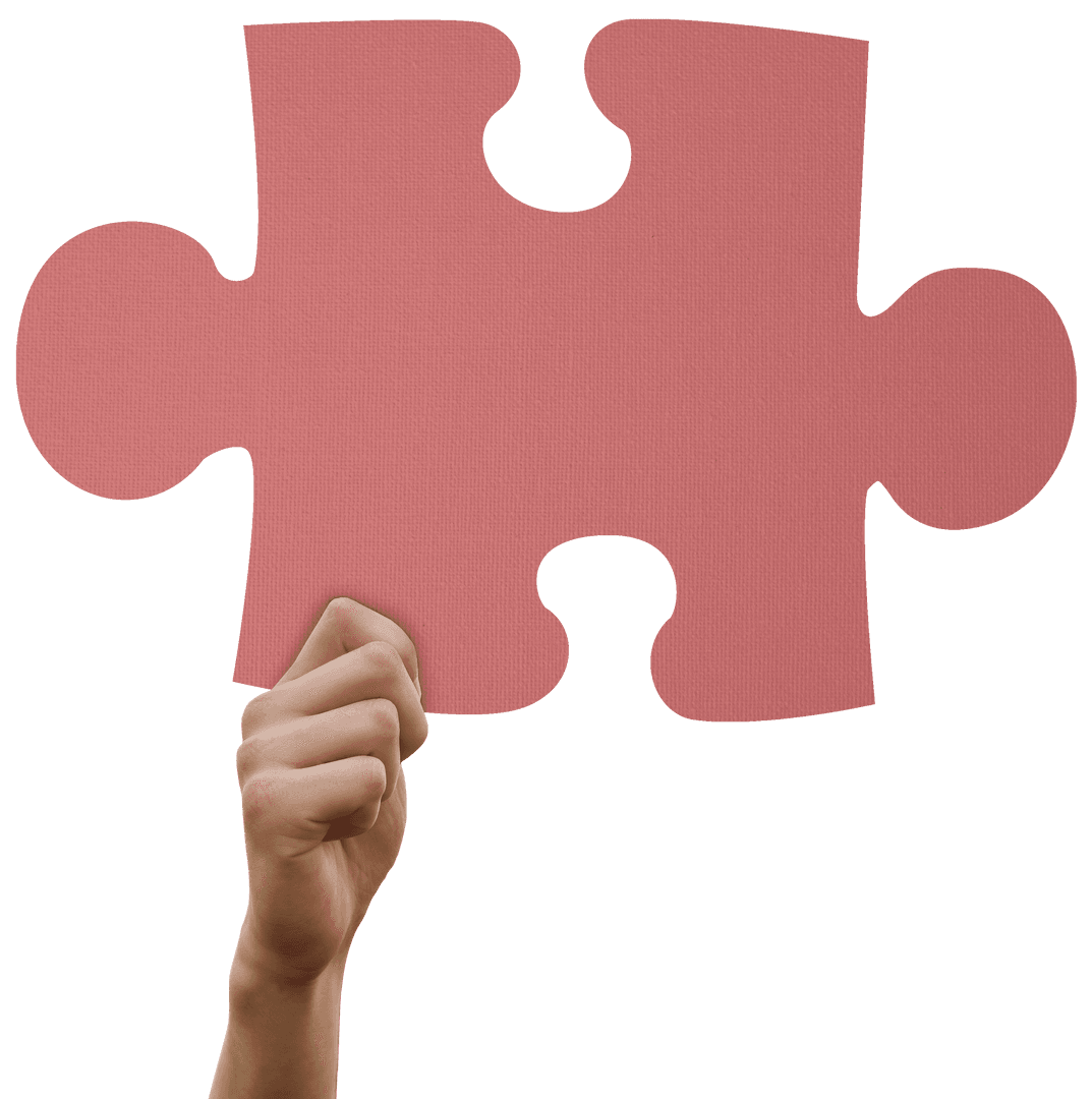 Hand Holding Blank Puzzle Piece on Transparent Background Concept