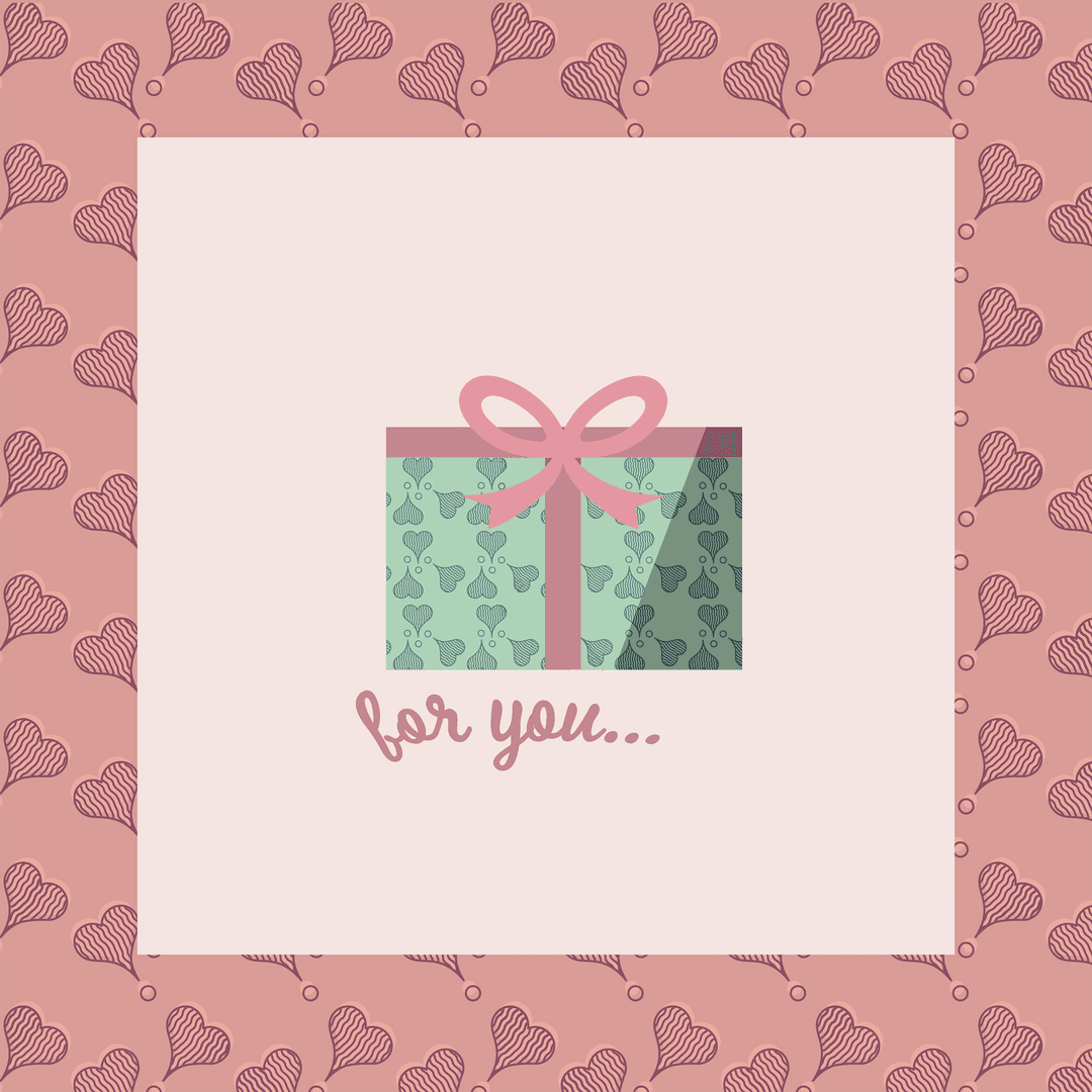 Elegant Gift Box Design with Hearts on Transparent Background