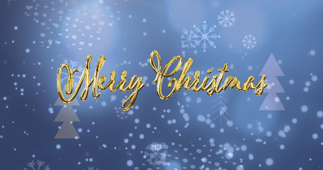Golden Merry Christmas Text with Falling Snowflakes