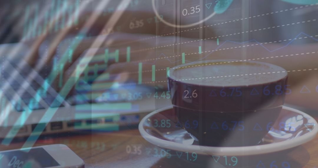 Financial Analysis with Coffee and Laptop Overlays
