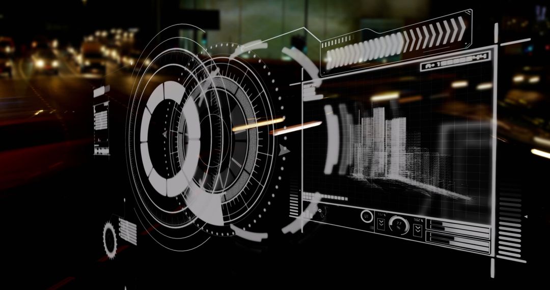 Futuristic City Traffic Data Analysis Interface at Night