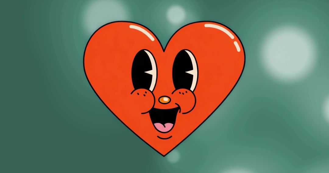 Playful Smiling Heart Character Floating in Green Bokeh Backdrop