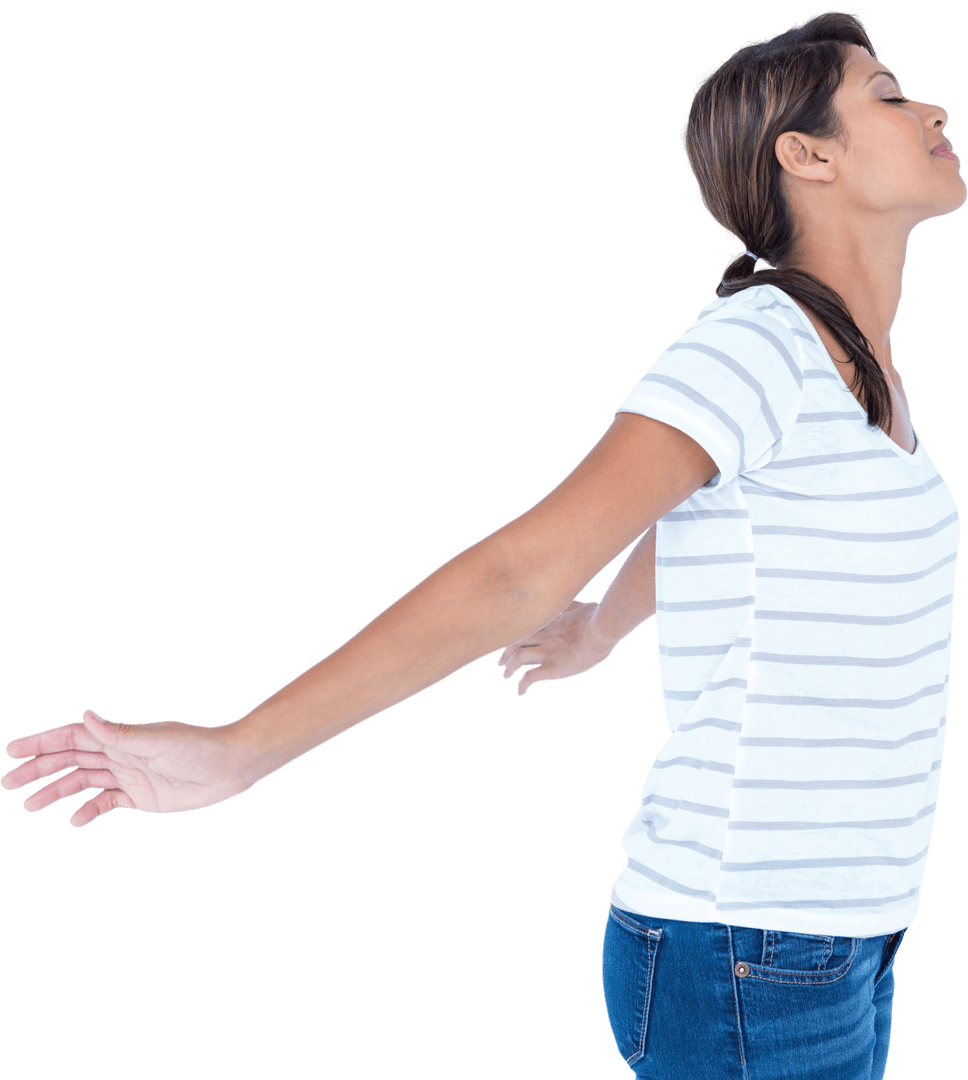 Side Profile Relaxed Woman with Outstretched Arms Transparent Background