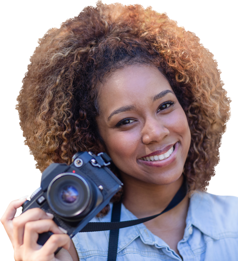 Smiling Young Female Photographer Holding Camera on Transparent Background - Download Free Stock Images Pikwizard.com