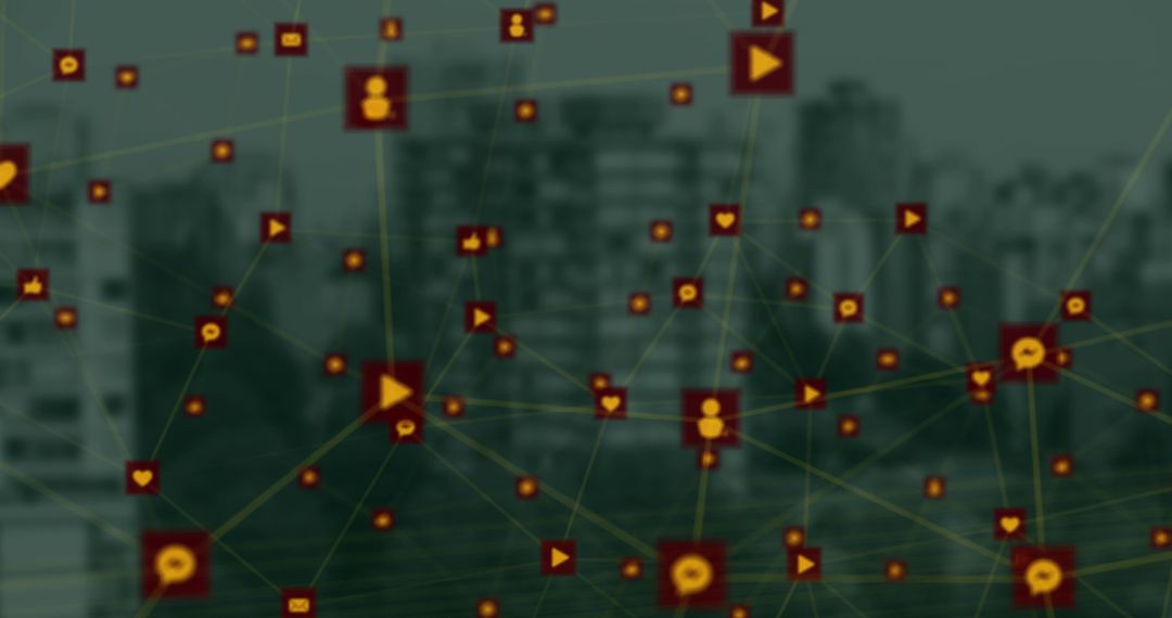 Digital Icons Network Overlay Cityscape for Global Connectivity Theme