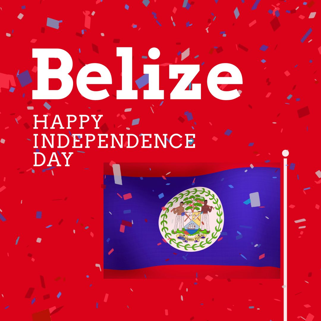 Belize Independence Day Celebration Banner with Flag and Confetti