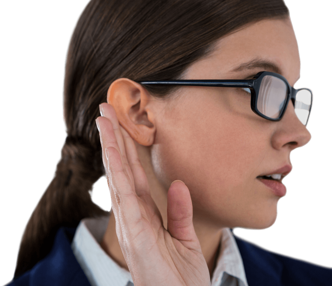 Businesswoman Listening Intently with Transparent Background