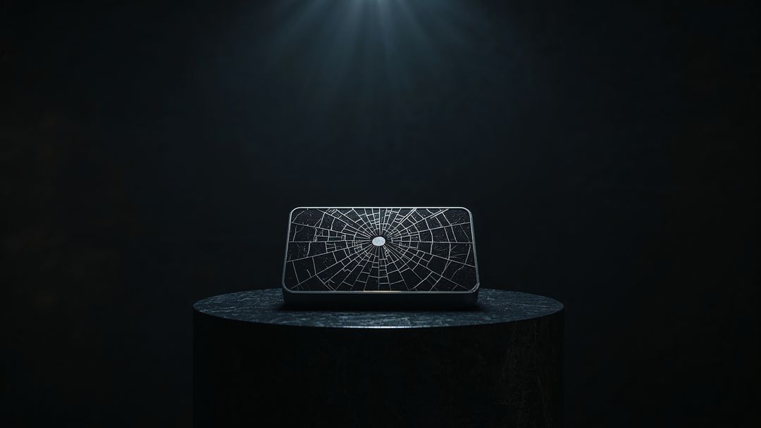 Futuristic Device on Pedestal with Crack Pattern in Spotlight