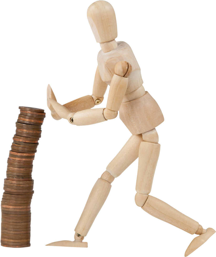 Transparent Wooden Figurine Balancing Stacked Coins - Download Free Stock Images Pikwizard.com