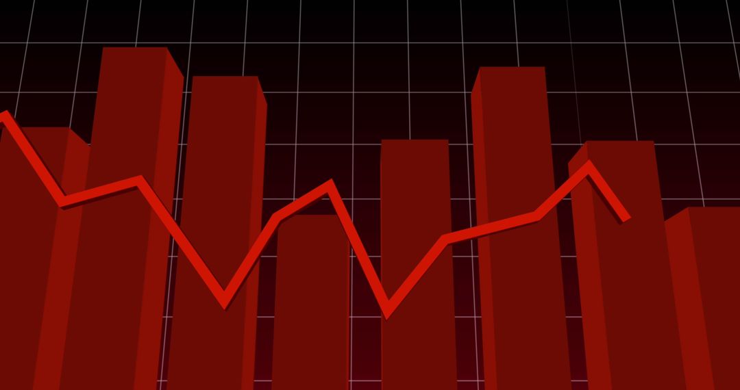 Red Line Graph Depicting Financial Market Analysis with Bar Chart