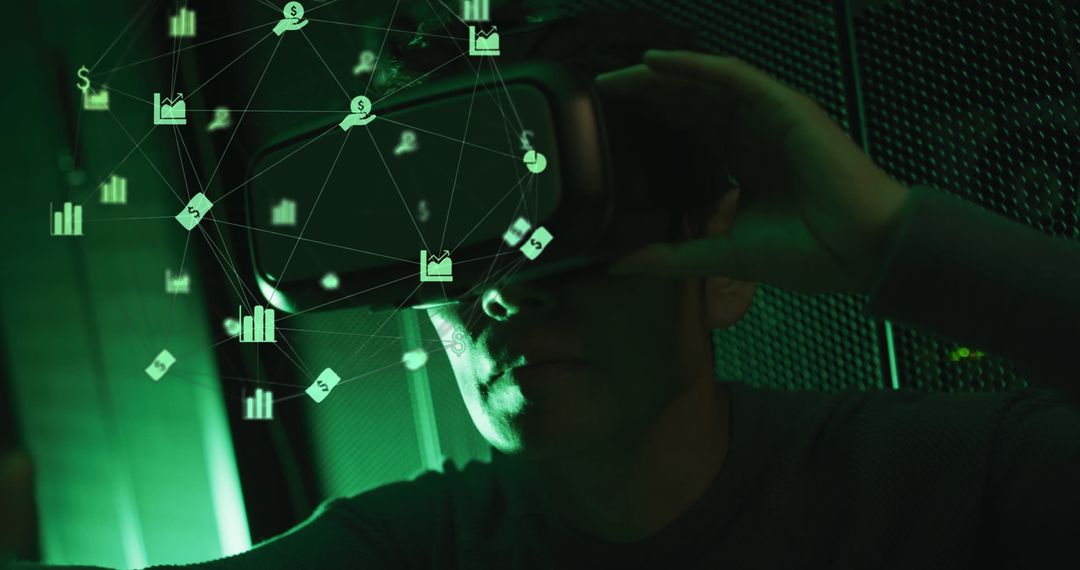 IT Engineer Using VR Headset for Digital Cloud Computing