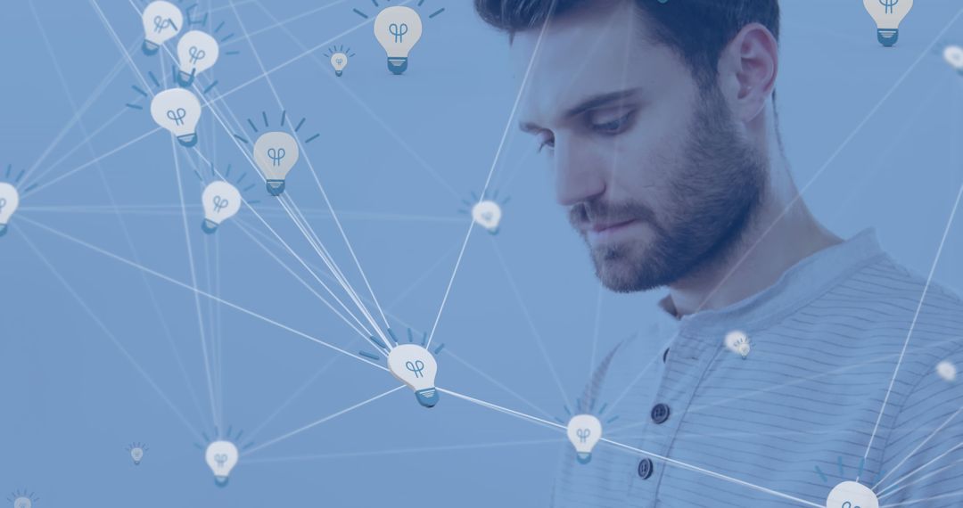 Man Engaging with Digital Network of Ideas