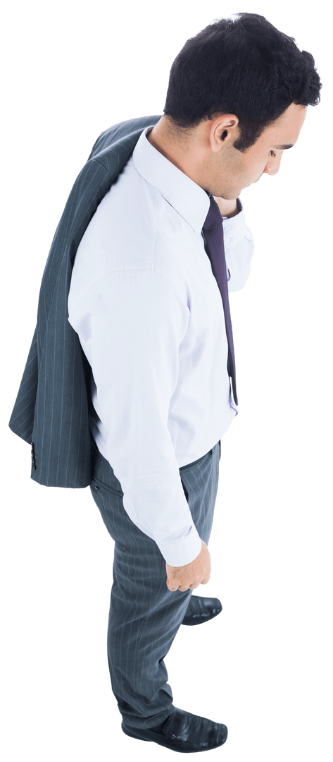 Thoughtful Businessman Holding Suit Jacket on Transparent Background
