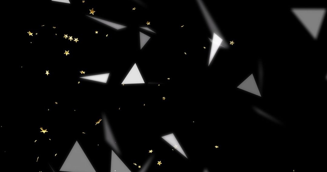 Glowing triangles and light streaks on black background