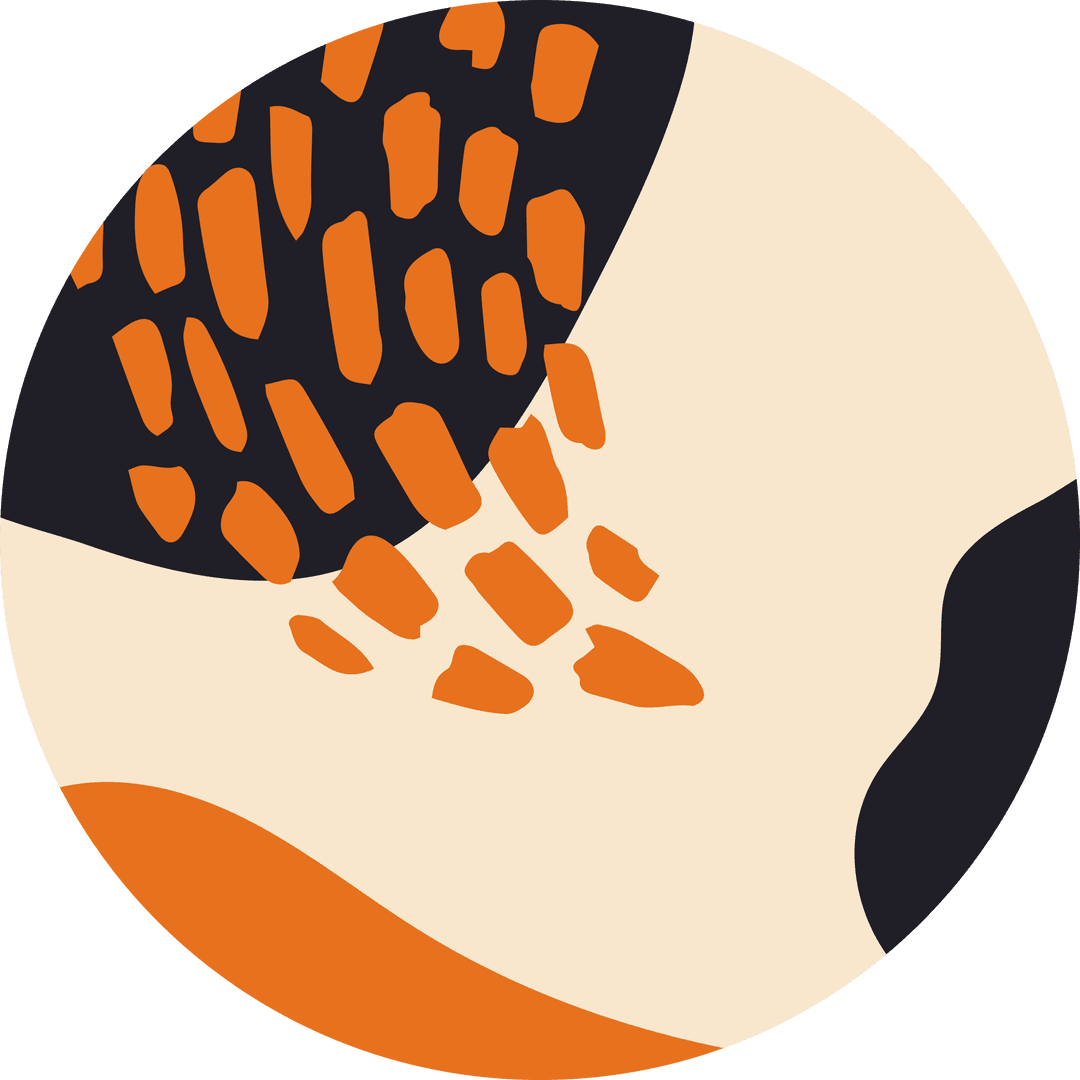 Abstract Circle Design with Black and Orange Spots Transparent Vector