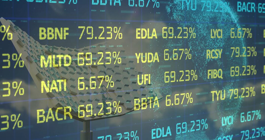 Digital Finance Overlay with Tickers and Data Visualization Sphere
