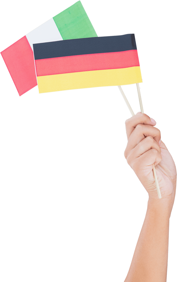 Hand Holding Transparent German and Irish Flags