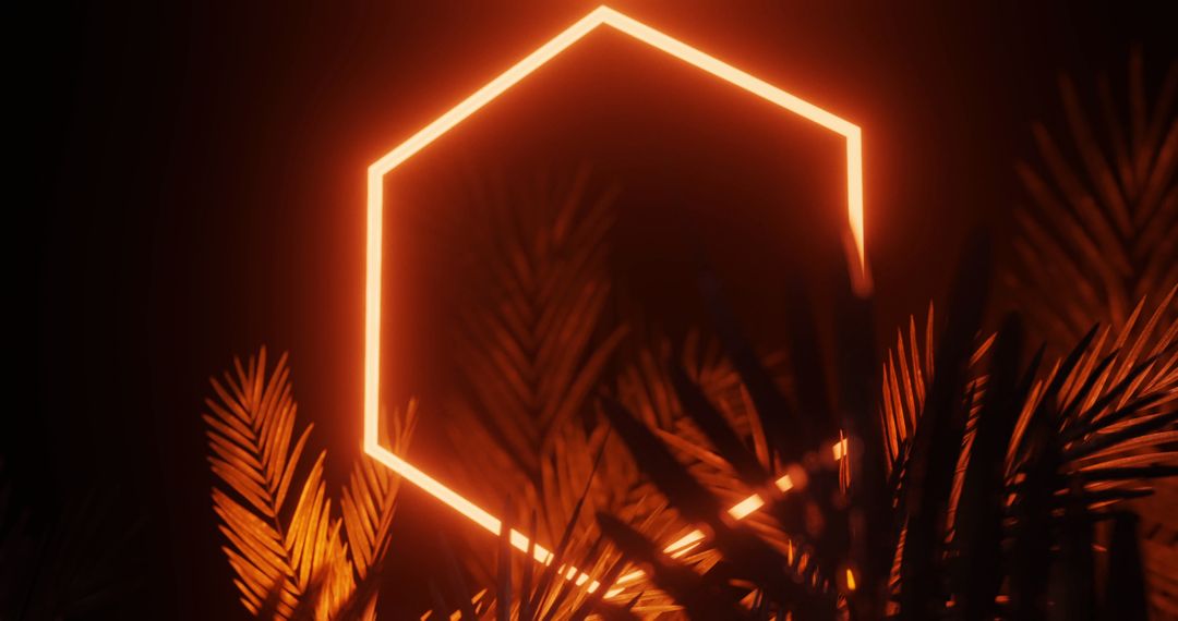 Glowing Hexagon in Dark Forest with Orange Neon Light - Free Images, Stock Photos and Pictures on Pikwizard.com